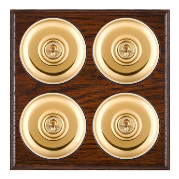 Hamilton BOAPT24PB-B Bloomsbury Ovolo Antique Mahogany 4 Gang 20AX 2 Way Toggle Switch with Polished Brass Plain Dome and Black Collar