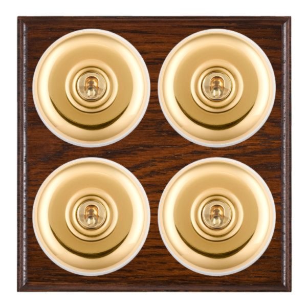 Hamilton BOAPT24PB-W Bloomsbury Ovolo Antique Mahogany 4 Gang 20AX 2 Way Toggle Switch with Polished Brass Plain Dome and White Collar