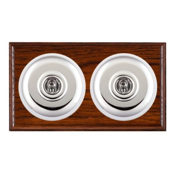 Hamilton BOAPT32BC-W Bloomsbury Ovolo Antique Mahogany 2 Gang 20AX Intermediate Toggle Switch with Bright Chrome Plain Dome and White Collar
