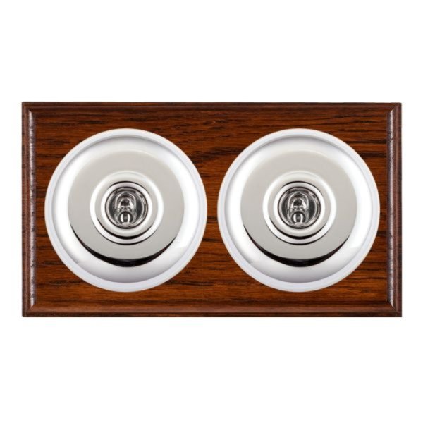 Hamilton BOAPT32BC-W Bloomsbury Ovolo Antique Mahogany 2 Gang 20AX Intermediate Toggle Switch with Bright Chrome Plain Dome and White Collar