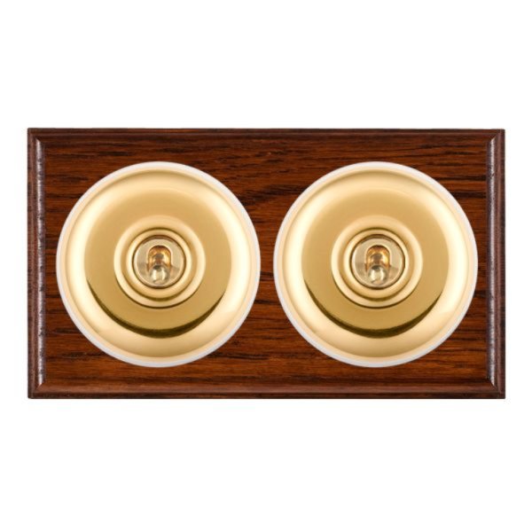 Hamilton BOAPT32PB-W Bloomsbury Ovolo Antique Mahogany 2 Gang 20AX Intermediate Toggle Switch with Polished Brass Plain Dome and White Collar