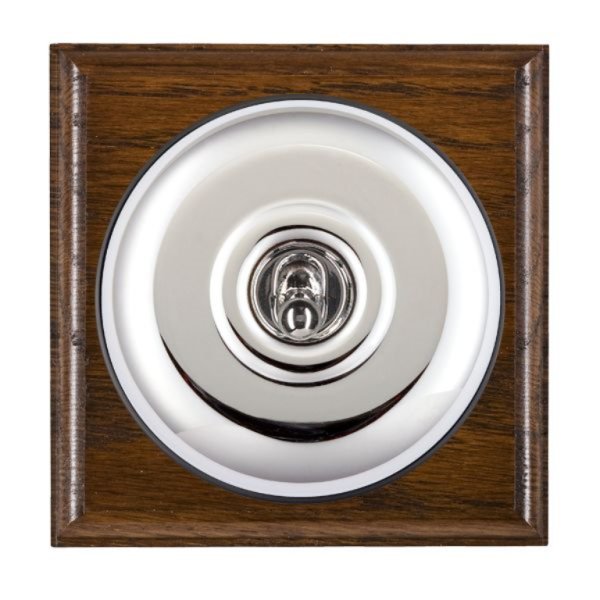 Hamilton BODPT21BC-B Bloomsbury Ovolo Dark Oak 1 Gang 20AX 2 Way Toggle Switch with Bright Chrome Plain Dome and Black Collar