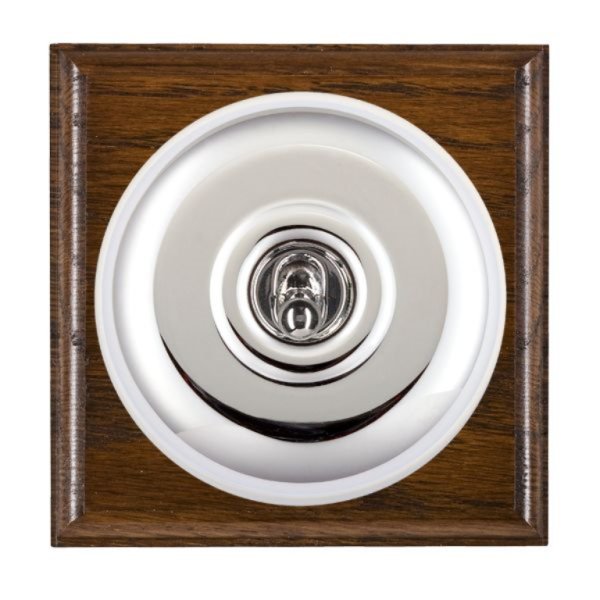 Hamilton BODPT21BC-W Bloomsbury Ovolo Dark Oak 1 Gang 20AX 2 Way Toggle Switch with Bright Chrome Plain Dome and White Collar