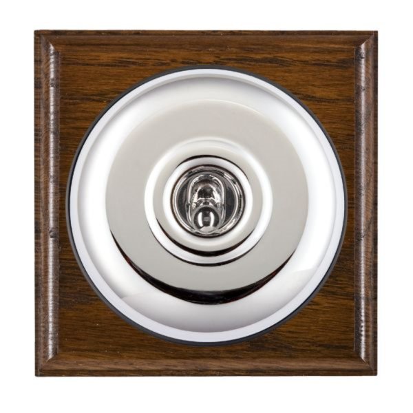 Hamilton BODPT31BC-B Bloomsbury Ovolo Dark Oak 1 Gang 20AX Intermediate Toggle Switch with Bright Chrome Plain Dome and Black Collar