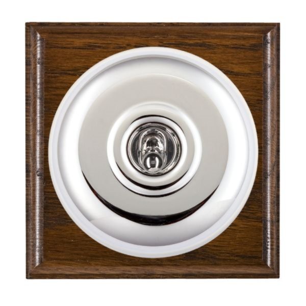 Hamilton BODPT31BC-W Bloomsbury Ovolo Dark Oak 1 Gang 20AX Intermediate Toggle Switch with Bright Chrome Plain Dome and White Collar