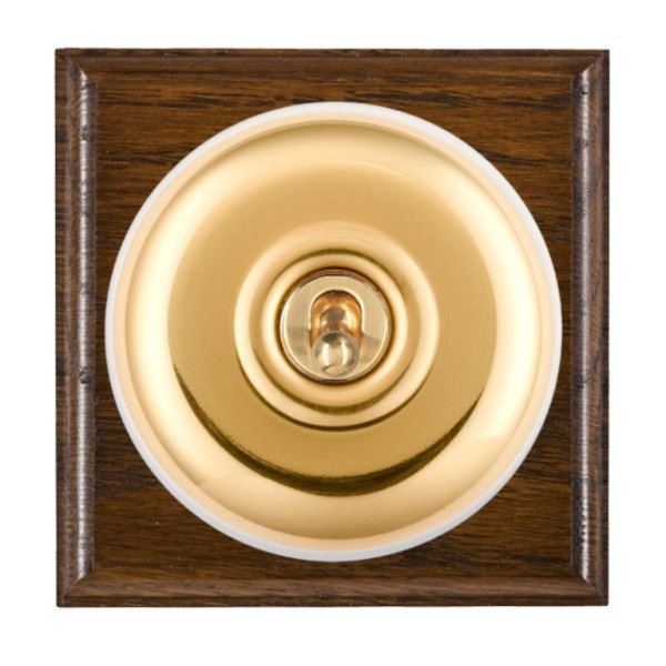 Hamilton BODPT31PB-W Bloomsbury Ovolo Dark Oak 1 Gang 20AX Intermediate Toggle Switch with Polished Brass Plain Dome and White Collar