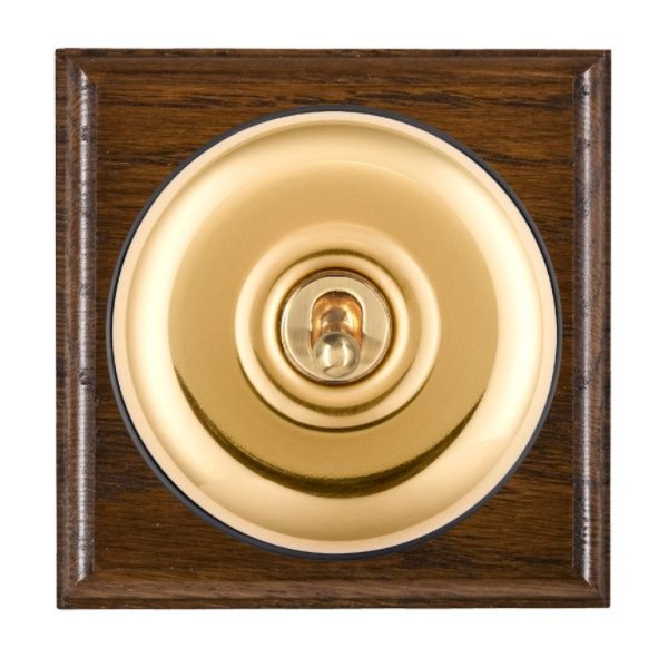 Hamilton BODPTDPPB-B Bloomsbury Ovolo Dark Oak 1 Gang 20AX Double Pole Toggle Switch with Polished Brass Plain Dome and Black Collar