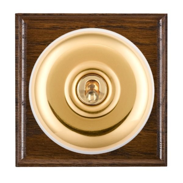 Hamilton BODPTDPPB-W Bloomsbury Ovolo Dark Oak 1 Gang 20AX Double Pole Toggle Switch with Polished Brass Plain Dome and White Collar