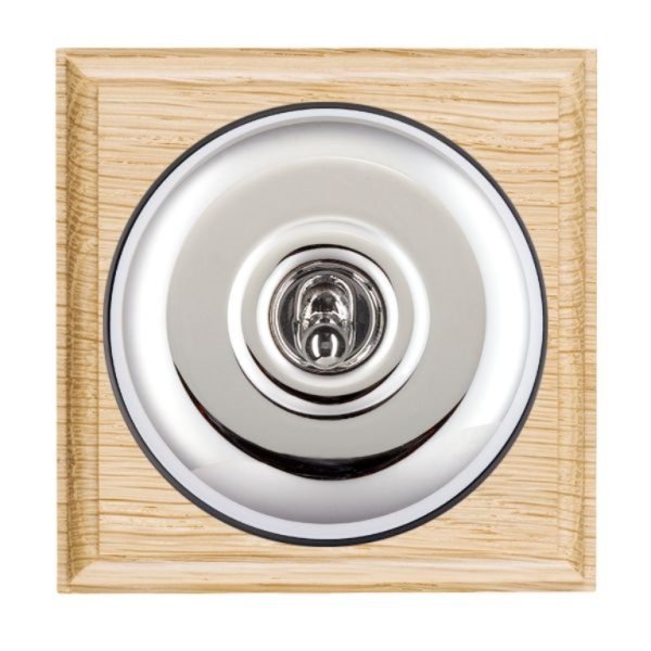 Hamilton BOLPT21BC-B Bloomsbury Ovolo Light Oak 1 Gang 20AX 2 Way Toggle Switch with Bright Chrome Plain Dome and Black Collar