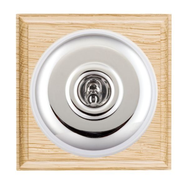 Hamilton BOLPT21BC-W Bloomsbury Ovolo Light Oak 1 Gang 20AX 2 Way Toggle Switch with Bright Chrome Plain Dome and White Collar