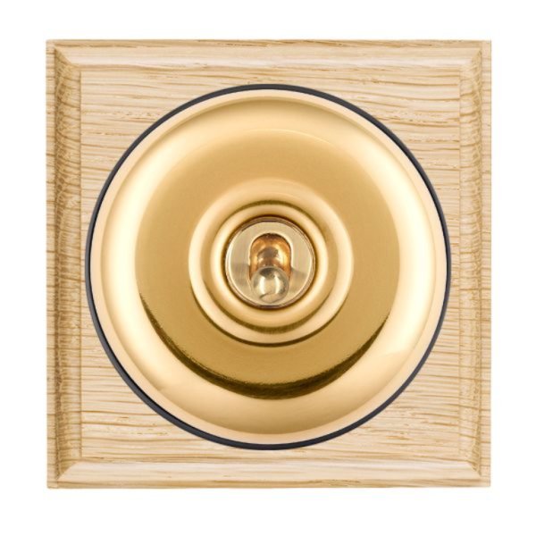 Hamilton BOLPT21PB-B Bloomsbury Ovolo Light Oak 1 Gang 20AX 2 Way Toggle Switch with Polished Brass Plain Dome and Black Collar