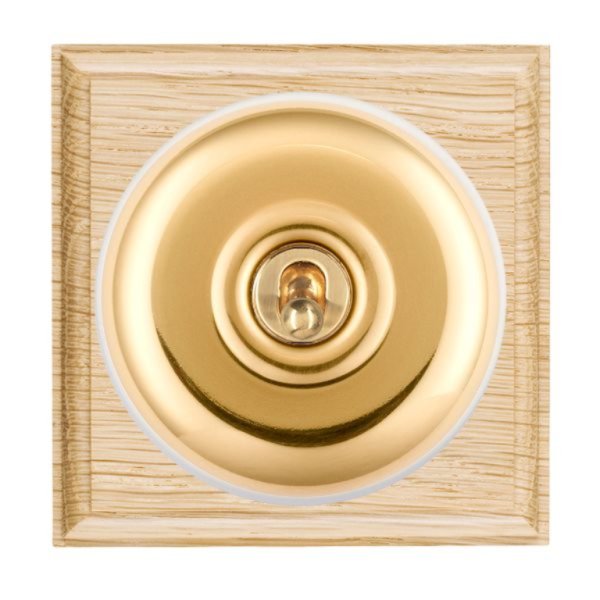 Hamilton BOLPT21PB-W Bloomsbury Ovolo Light Oak 1 Gang 20AX 2 Way Toggle Switch with Polished Brass Plain Dome and White Collar