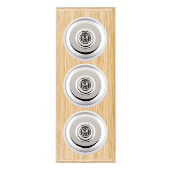 Hamilton BOLPT23BC-W Bloomsbury Ovolo Light Oak 3 Gang 20AX 2 Way Toggle Switch with Bright Chrome Plain Dome and White Collar