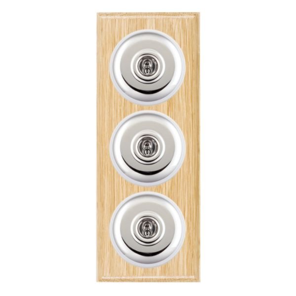 Hamilton BOLPT23BC-W Bloomsbury Ovolo Light Oak 3 Gang 20AX 2 Way Toggle Switch with Bright Chrome Plain Dome and White Collar