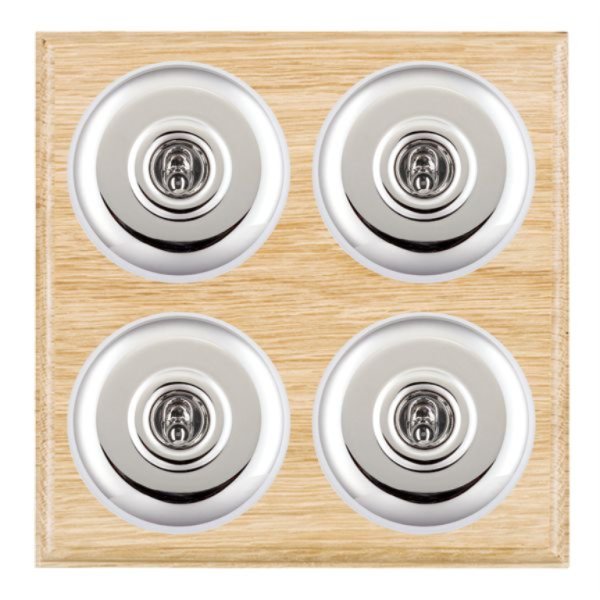 Hamilton BOLPT24BC-W Bloomsbury Ovolo Light Oak 4 Gang 20AX 2 Way Toggle Switch with Bright Chrome Plain Dome and White Collar