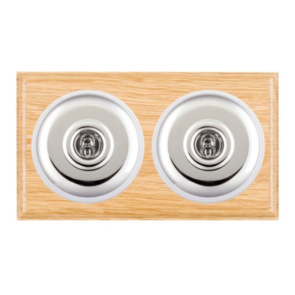 Hamilton BOLPT32BC-W Bloomsbury Ovolo Light Oak 2 Gang 20AX Intermediate Toggle Switch with Bright Chrome Plain Dome and White Collar