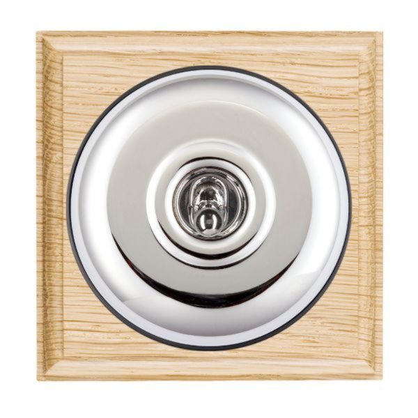 Hamilton BOLPTDPBC-B Bloomsbury Ovolo Light Oak 1 Gang 20AX Double Pole Toggle Switch with Bright Chrome Plain Dome and Black Collar