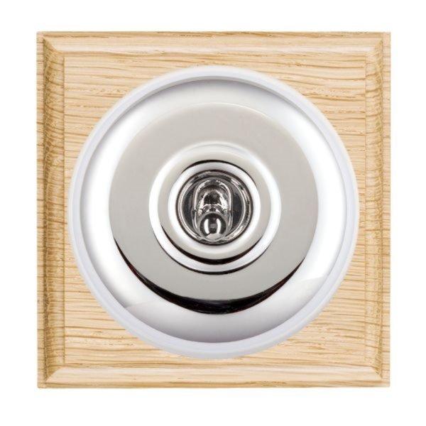 Hamilton BOLPTDPBC-W Bloomsbury Ovolo Light Oak 1 Gang 20AX Double Pole Toggle Switch with Bright Chrome Plain Dome and White Collar