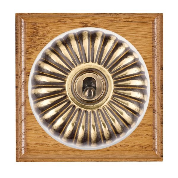 Hamilton BOMFT21AB-W Bloomsbury Ovolo Medium Oak 1 Gang 20AX 2 Way Toggle Switch with Antique Brass Fluted Dome and White Collar