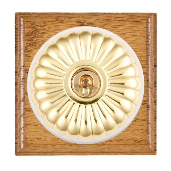 Hamilton BOMFT21PB-W Bloomsbury Ovolo Medium Oak 1 Gang 20AX 2 Way Toggle Switch with Polished Brass Fluted Dome and White Collar