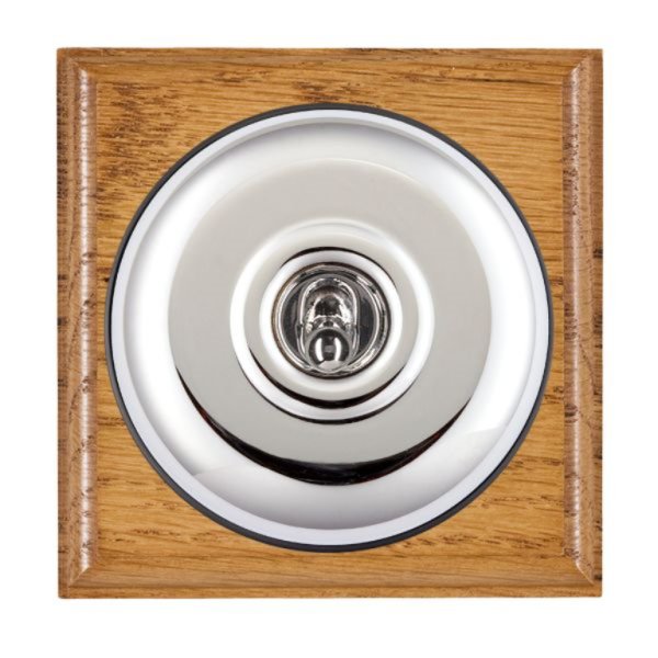 Hamilton BOMPT21BC-B Bloomsbury Ovolo Medium Oak 1 Gang 20AX 2 Way Toggle Switch with Bright Chrome Plain Dome and Black Collar