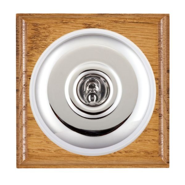 Hamilton BOMPT21BC-W Bloomsbury Ovolo Medium Oak 1 Gang 20AX 2 Way Toggle Switch with Bright Chrome Plain Dome and White Collar