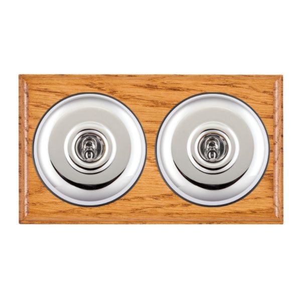 Hamilton BOMPT22BC-B Bloomsbury Ovolo Medium Oak 2 Gang 20AX 2 Way Toggle Switch with Bright Chrome Plain Dome and Black Collar