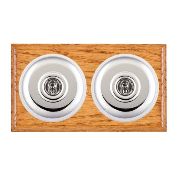 Hamilton BOMPT22BC-W Bloomsbury Ovolo Medium Oak 2 Gang 20AX 2 Way Toggle Switch with Bright Chrome Plain Dome and White Collar