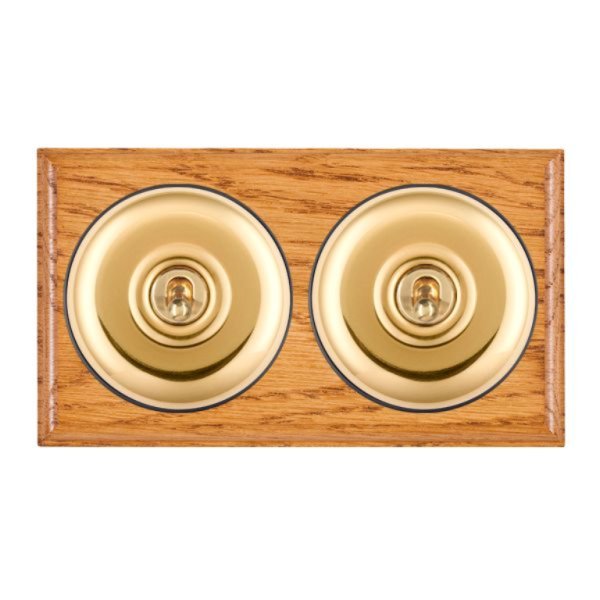 Hamilton BOMPT22PB-B Bloomsbury Ovolo Medium Oak 2 Gang 20AX 2 Way Toggle Switch with Polished Brass Plain Dome and Black Collar