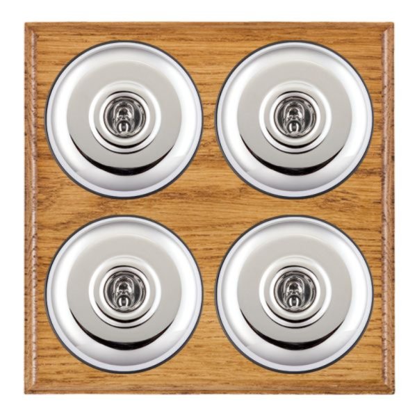 Hamilton BOMPT24BC-B Bloomsbury Ovolo Medium Oak 4 Gang 20AX 2 Way Toggle Switch with Bright Chrome Plain Dome and Black Collar