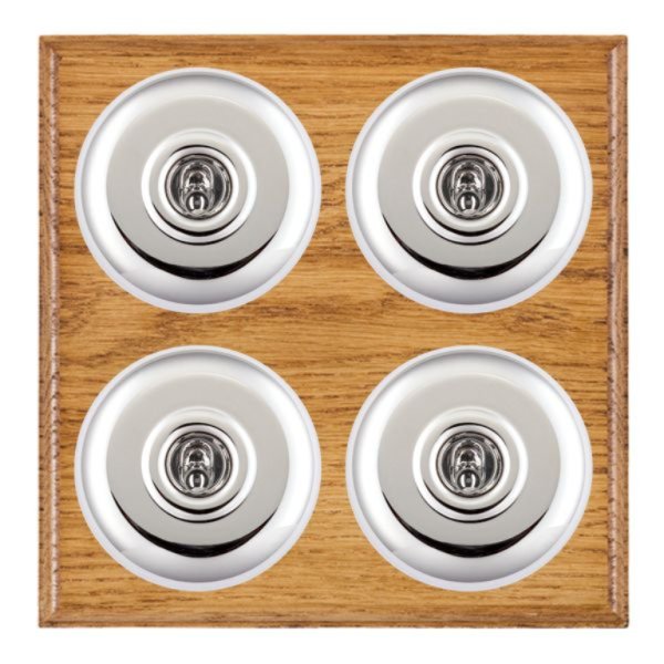 Hamilton BOMPT24BC-W Bloomsbury Ovolo Medium Oak 4 Gang 20AX 2 Way Toggle Switch with Bright Chrome Plain Dome and White Collar