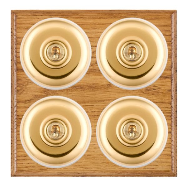Hamilton BOMPT24PB-W Bloomsbury Ovolo Medium Oak 4 Gang 20AX 2 Way Toggle Switch with Polished Brass Plain Dome and White Collar
