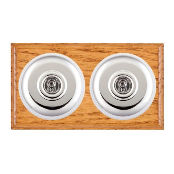 Hamilton BOMPT32BC-W Bloomsbury Ovolo Medium Oak 2 Gang 20AX Intermediate Toggle Switch with Bright Chrome Plain Dome and White Collar