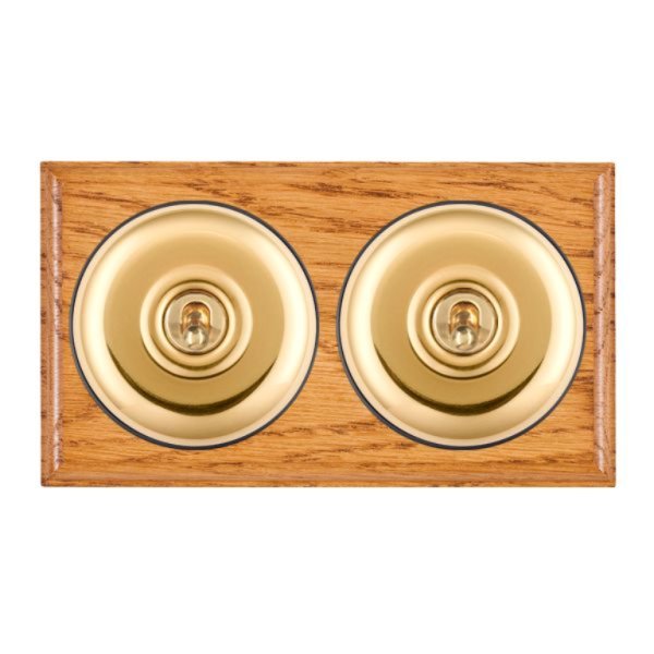Hamilton BOMPT32PB-B Bloomsbury Ovolo Medium Oak 2 Gang 20AX Intermediate Toggle Switch with Polished Brass Plain Dome and Black Collar