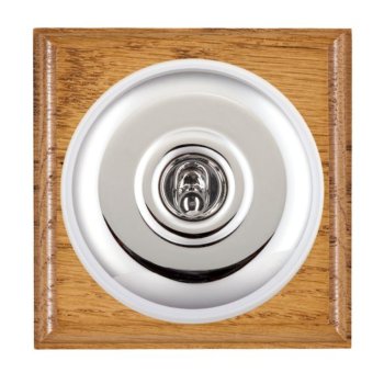 Hamilton BOMPTDPBC-W Bloomsbury Ovolo Medium Oak 1 Gang 20AX Double Pole Toggle Switch with Bright Chrome Plain Dome and White Collar