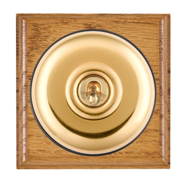 Hamilton BOMPTDPPB-B Bloomsbury Ovolo Medium Oak 1 Gang 20AX Double Pole Toggle Switch with Polished Brass Plain Dome and Black Collar