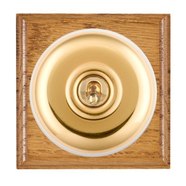 Hamilton BOMPTDPPB-W Bloomsbury Ovolo Medium Oak 1 Gang 20AX Double Pole Toggle Switch with Polished Brass Plain Dome and White Collar
