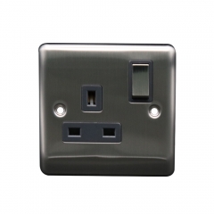 Thrion 1G 13A DP Switched Socket [Brushed Chrome/Grey Insert]