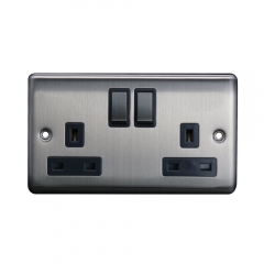 Thrion 2G 13A DP Switched Socket [Brushed Chrome/Grey Insert]