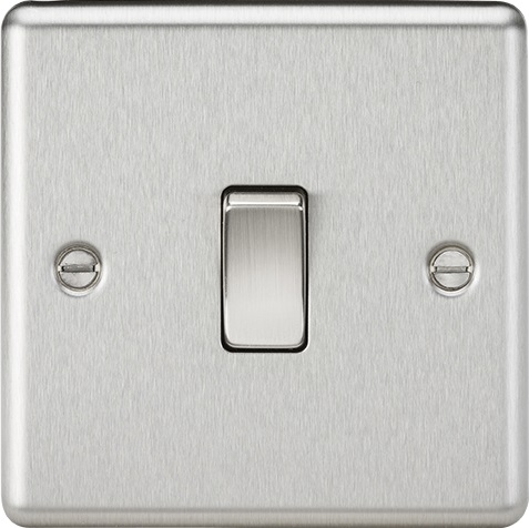 10AX 1G 2 Way Plate Switch - Rounded Edge Brushed Chrome