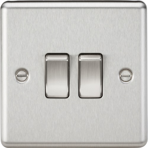 10AX 2G 2 Way Plate Switch - Rounded Edge Brushed Chrome