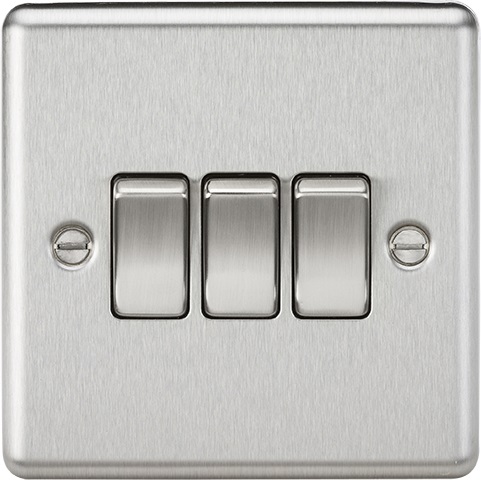 10AX 3G 2 Way Plate Switch - Rounded Edge Brushed Chrome