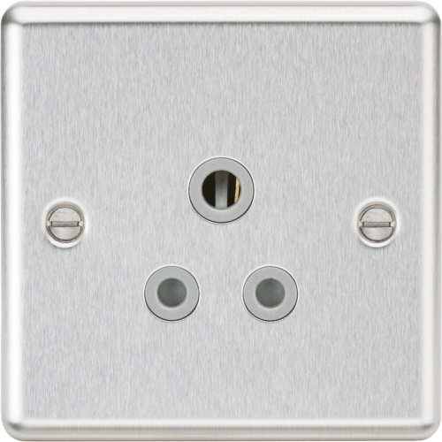 5A Unswitched Socket - Rounded Edge Brushed Chrome Finish with Grey Insert