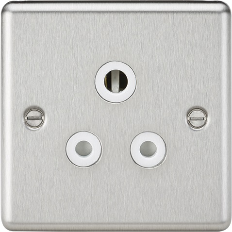 5A Unswitched Socket - Rounded Edge Brushed Chrome Finish with White Insert