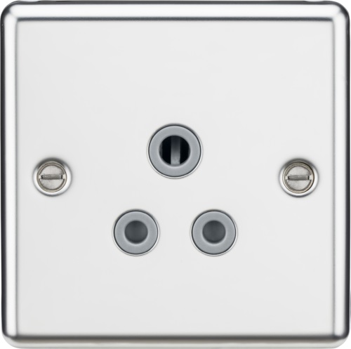 5A Unswitched Socket - Rounded Edge Polished Chrome Finish with Grey Insert