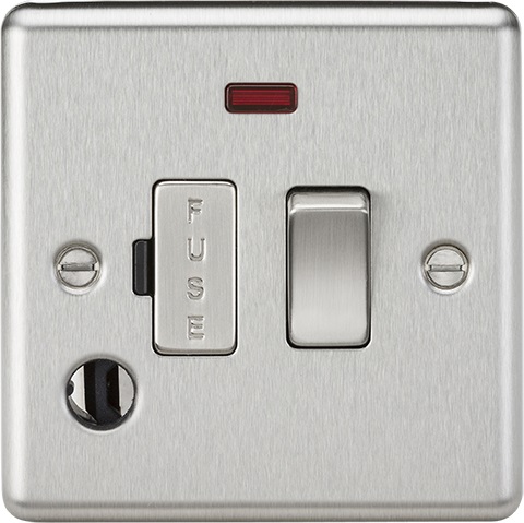 13A Switched Fused Spur Unit with Neon & Flex Outlet - Rounded Edge Brushed Chrome