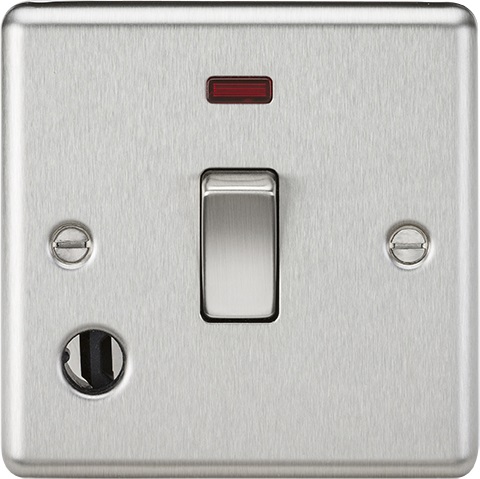 20A 1G DP Switch with Neon & Flex Outlet - Rounded Edge Brushed Chrome