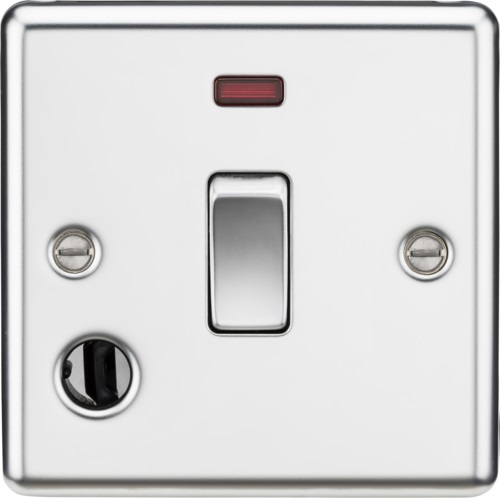 20A 1G DP Switch with Neon & Flex Outlet - Rounded Edge Polished Chrome