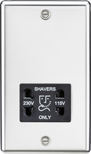 115-230V Dual Voltage Shaver Socket with Black Insert - Rounded Edge Polished Chrome