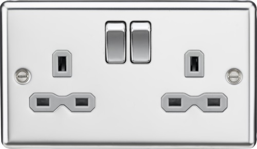 13A 2G DP Switched Socket with Grey Insert - Rounded Edge Polished Chrome